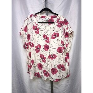 Cabi Womens Floral Print Top Shirt Blouse Ivory Pink Black Size L